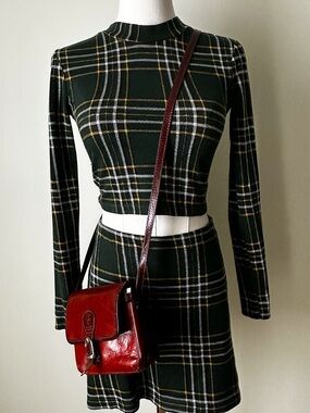 Pull&Bear Dark Green Plaid Mini Skirt Set